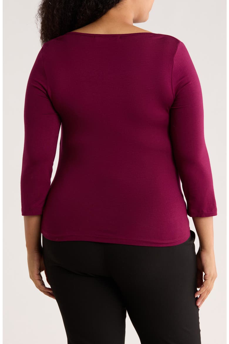 Side Ruched 3/4 Sleeve Top, Alternate, color, BURGUNDY
