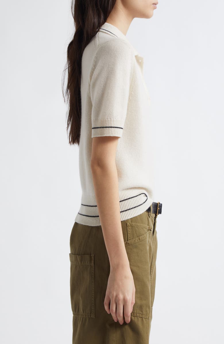Nili Lotan Carline Cashmere Polo Sweater, Alternate, color, Ivory/ Black
