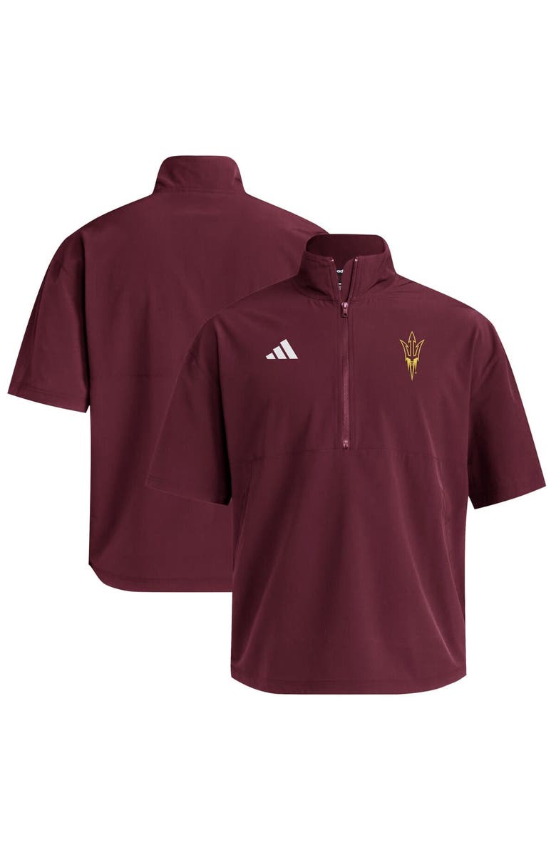 adidas Men's adidas Maroon Arizona State Sun Devils Woven Quarter-Zip Short Sleeve Pullover, Main, color, Maroon