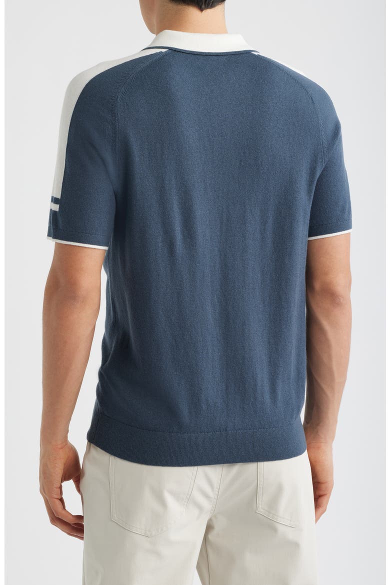 Brunswick Intarsia Stripe Wool & Cotton Polo Sweater, Alternate, color, STEEL BLUE/ WHITE
