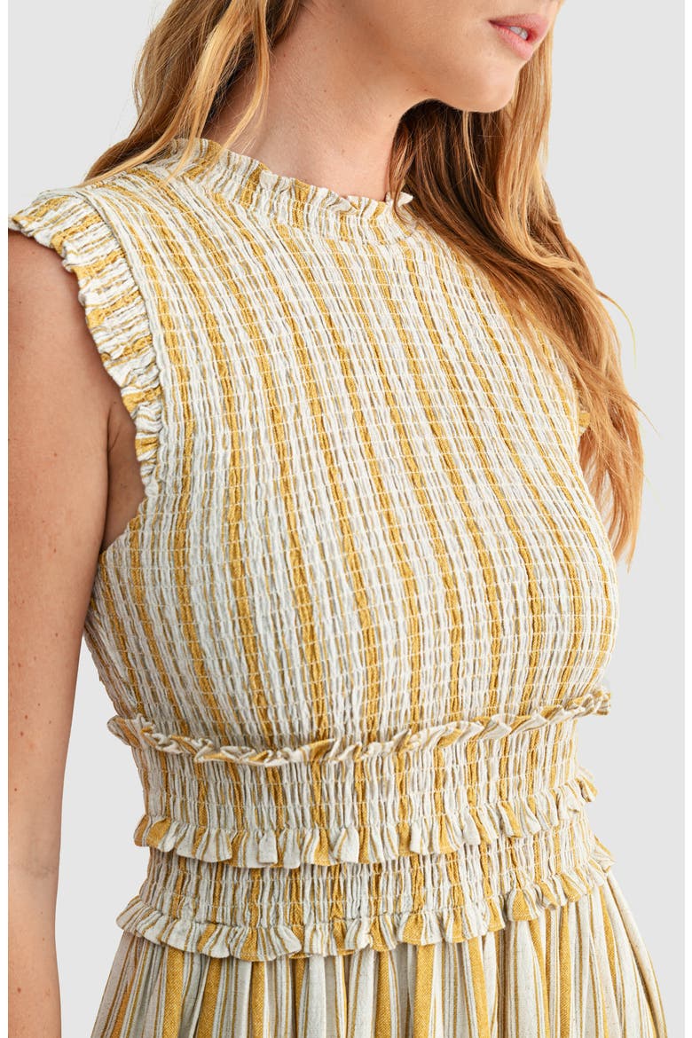 Smocked Tie Back Sleeveless Midi Dress, Alternate, color, MUSTARD STRIPE