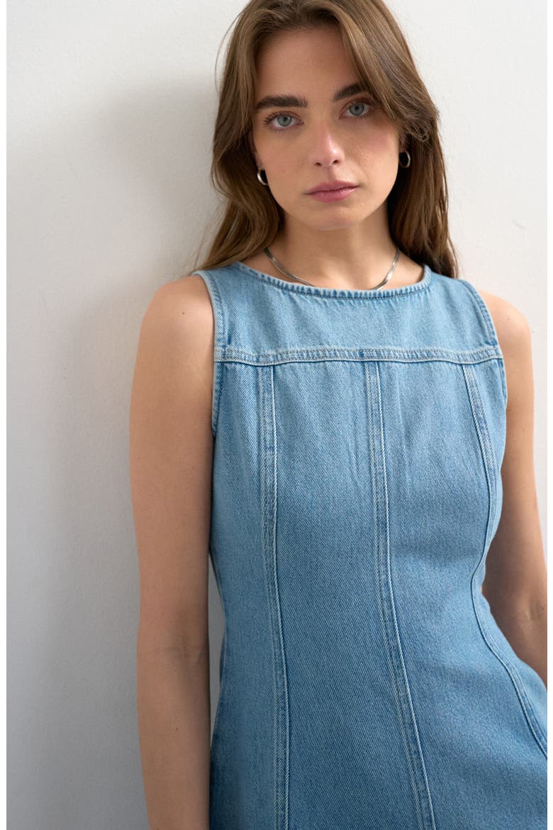 Seamed Denim Minidress, Alternate, color, LBLUE