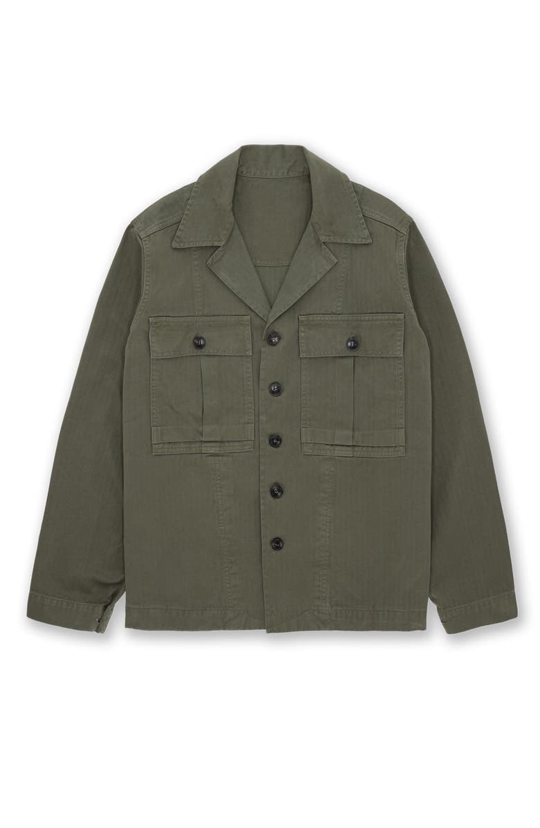 Fortela Solomon Herringbone Cotton Overshirt, Main, color, Green
