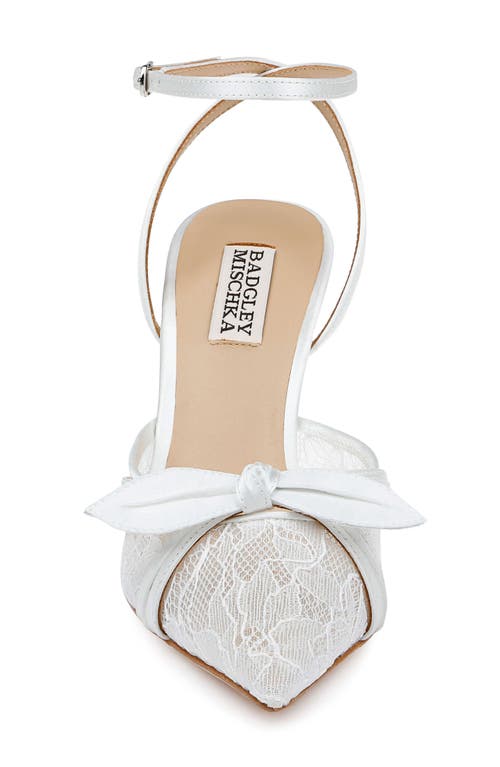 Badgley Mischka Collection Josie Ankle Strap Pointed Toe Pump In White Satin