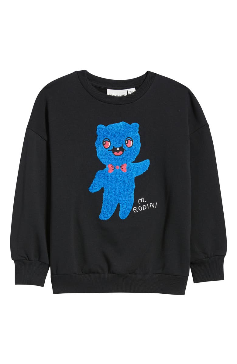 Mini Rodini Kids' Alien Chenille Appliqué Sweatshirt, Main, color, Black