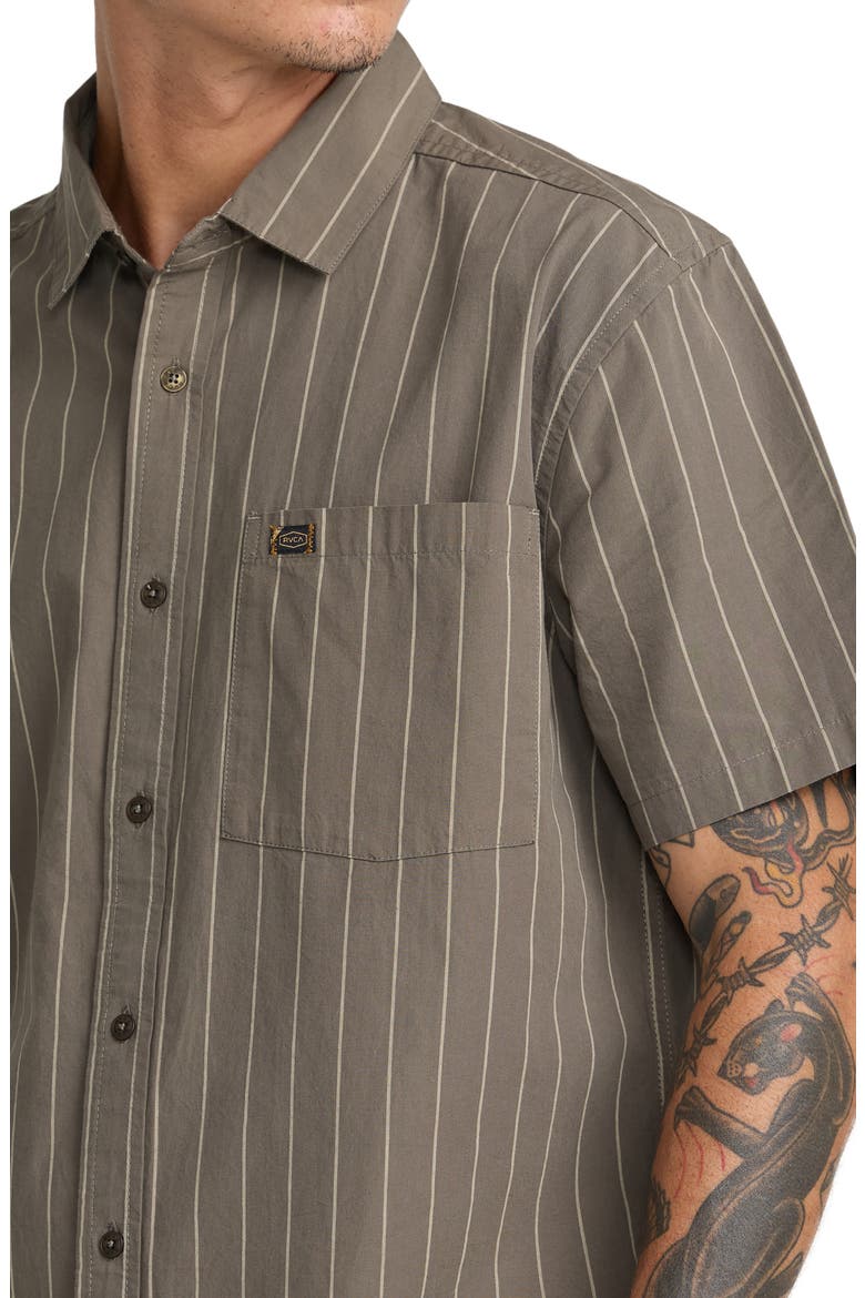 Dayshift Workwear Stripe Short Sleeve Button-Up Shirt, Alternate, color, MUSHROOM