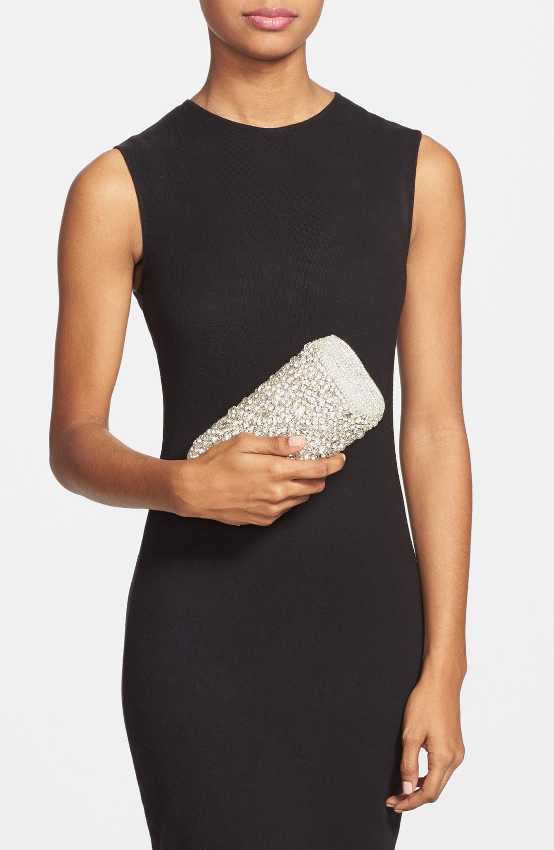 Natasha Couture Beaded & Crystal Clutch, Alternate, color, SILVER