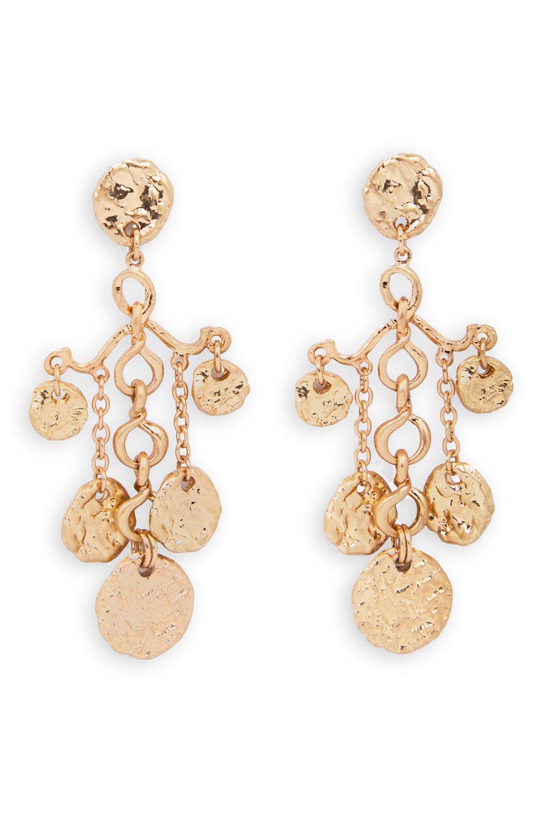 Hammered Coin Chandelier Drop Earrings, Main, color, GOLD