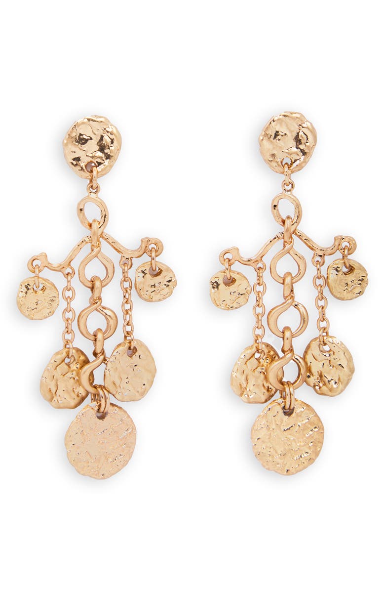 SAACHI Hammered Coin Chandelier Drop Earrings, Main, color, Gold