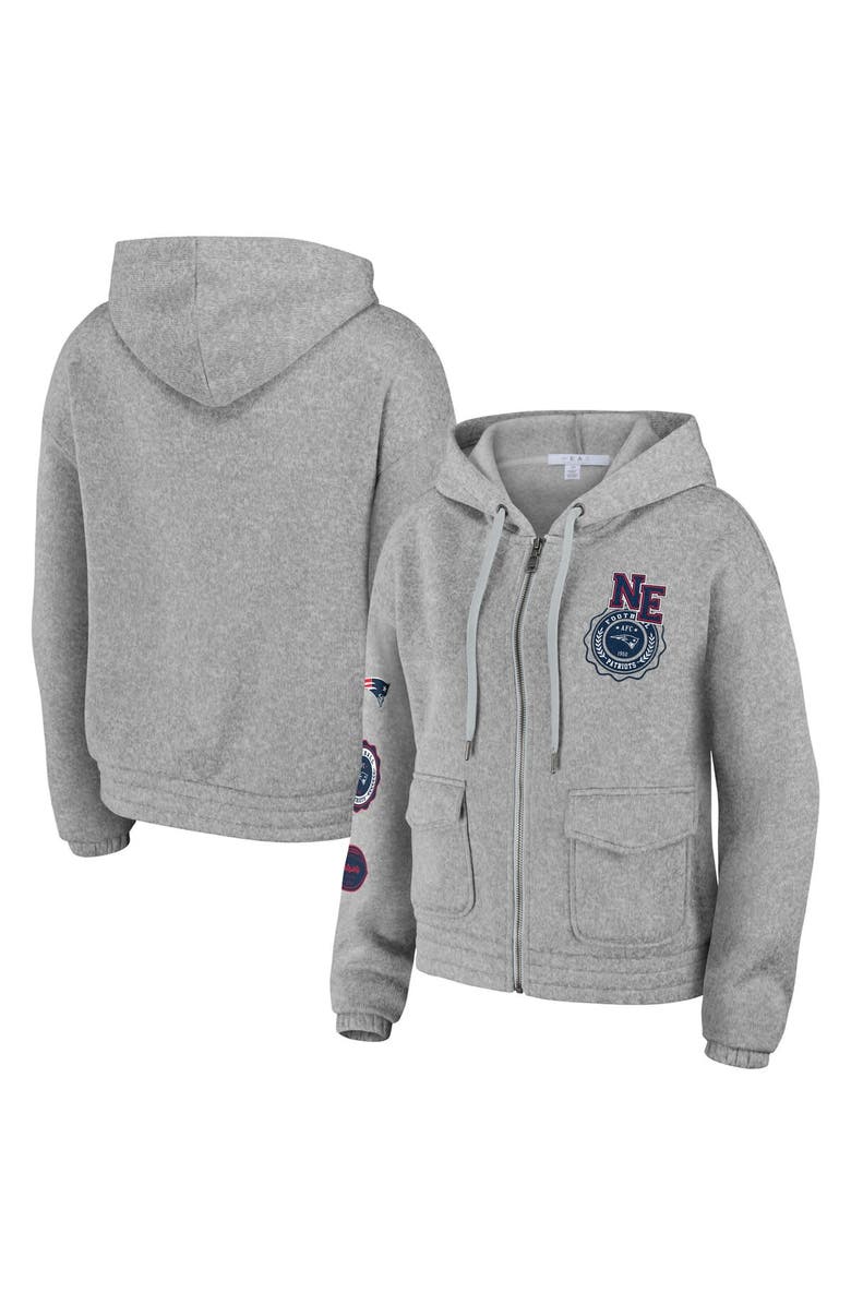 WEAR by Erin Andrews Women's WEAR by Erin Andrews Heather Gray New England Patriots Full-Zip Hoodie, Main, color, Heather Gray