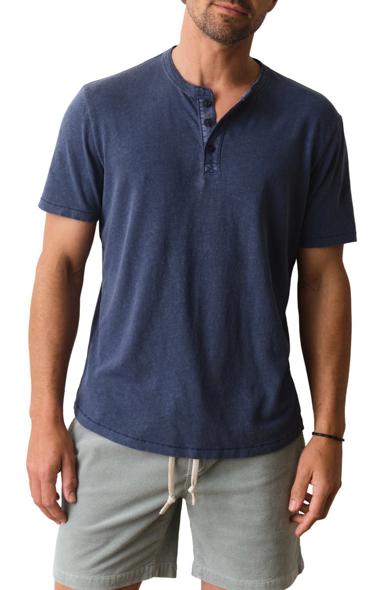 Marine Layer Short Sleeve Hemp & Cotton Henley, Main, color, Vintage Indigo