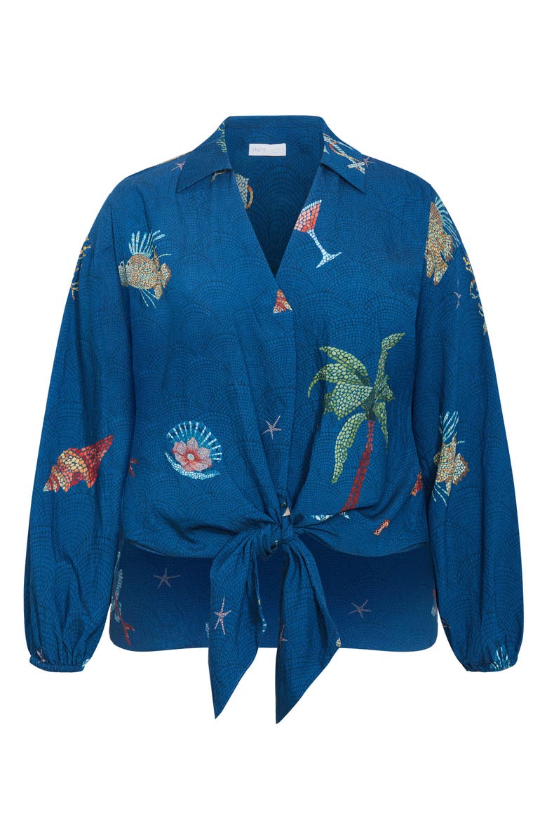 City Chic Tia Oversize Tie Front Top, Alternate, color, Navy Sea Bdr