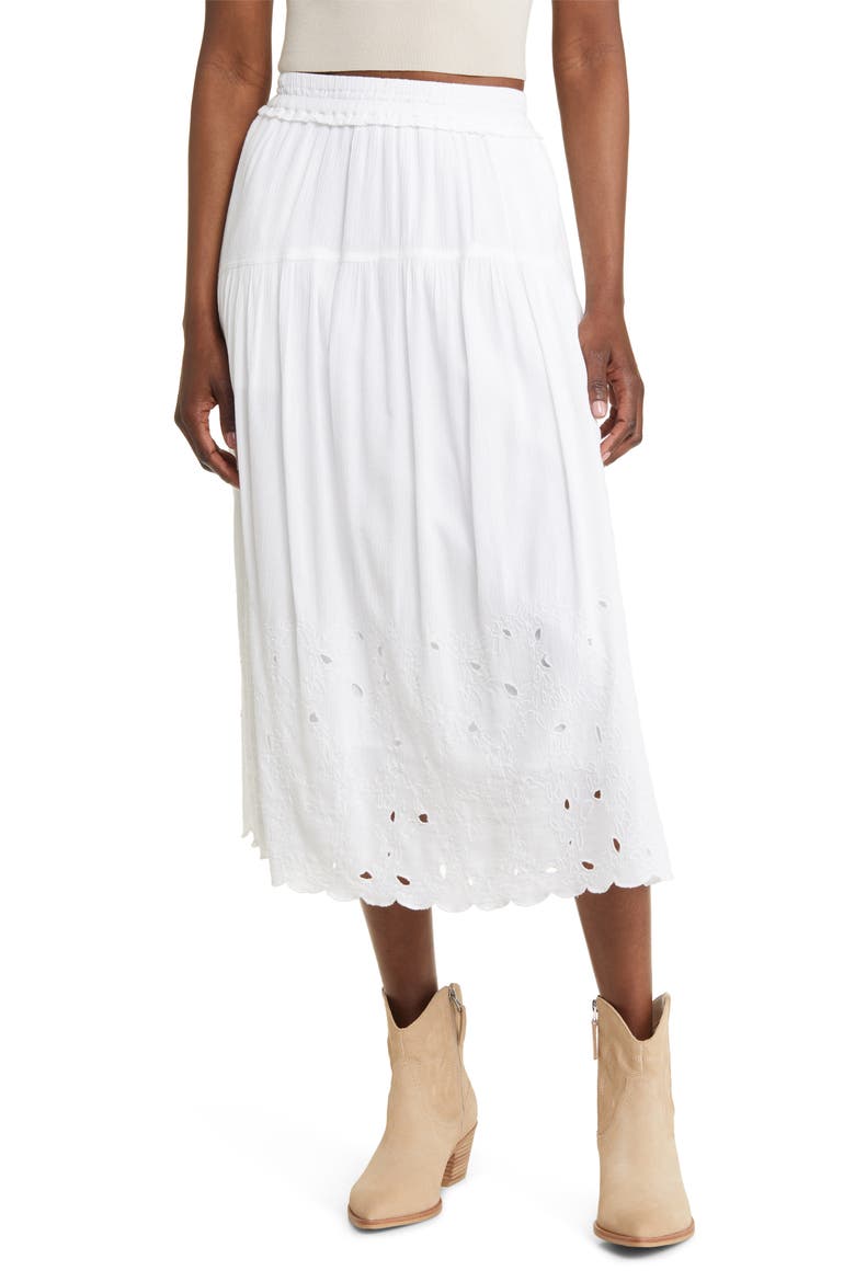 Cotton Blend Eyelet Skirt, Main, color, WHITE