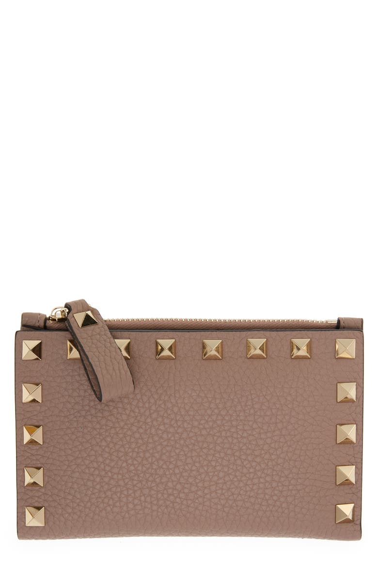 Rockstud Zip Coin & Card Pouch, Main, color, POUDRE