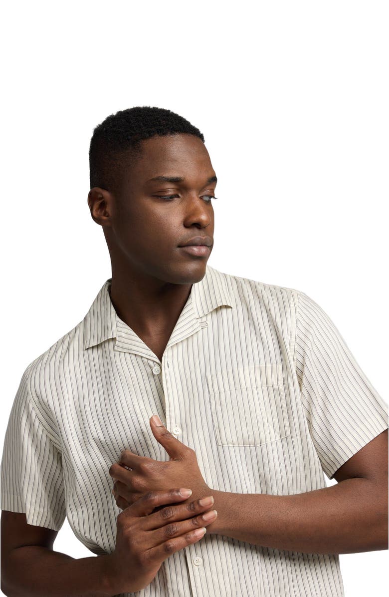 Onia Tencel Convertible Vacation Shirt, Alternate, color, Black/Ivory