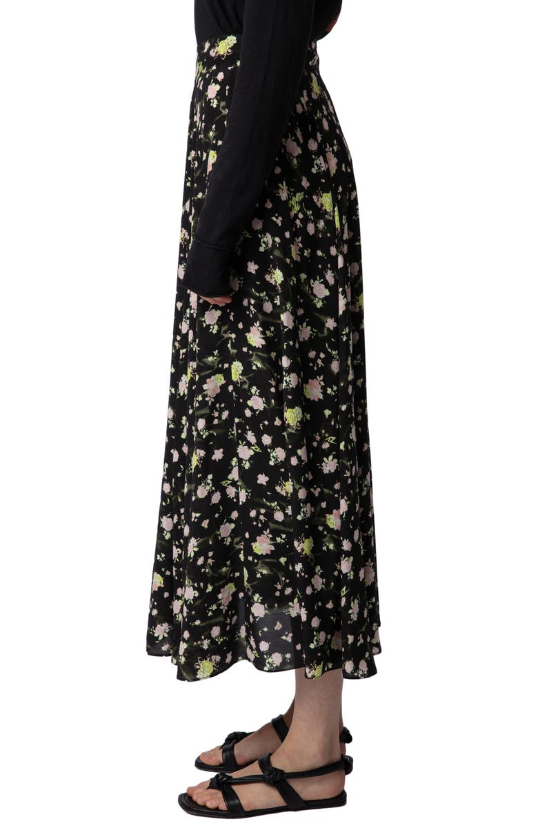 Zadig & Voltaire Joyo Rose Print Midi Skirt, Alternate, color, 