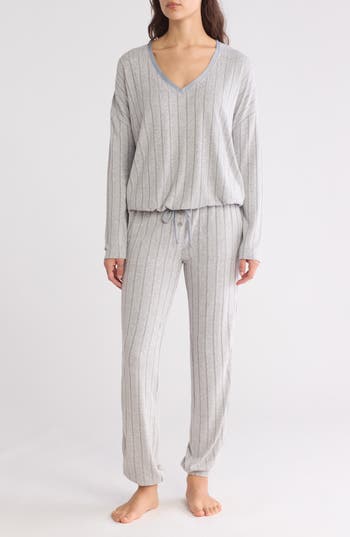Ted Baker London Rib Knit Jogger Pajamas In Silver Heather
