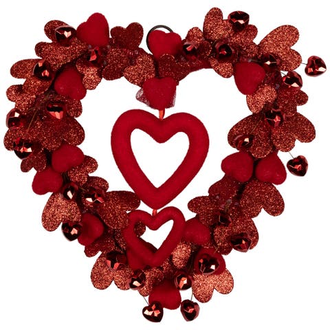 Heart Shaped Glittered Valentine's Day Wreath - 22" - Red