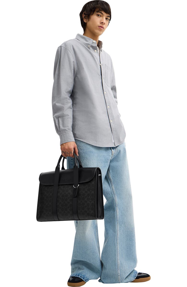 COACH Gotham Signature Coated Canvas & Leather Portfolio Messenger Bag, Alternate, color, Black Signature