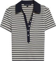 Veronica Beard Kearney Stripe Rib Stretch Cotton Polo