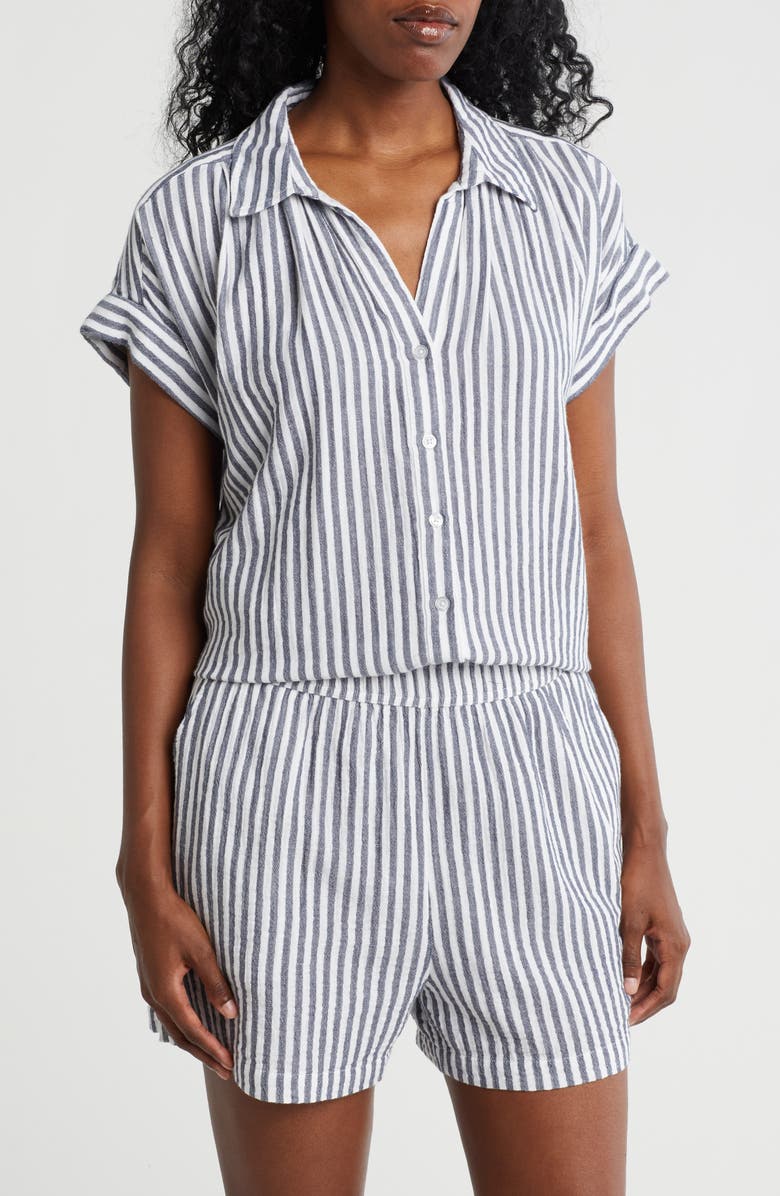 Caslon<sup>®</sup> Duo Gauze Button-Up Shirt, Main, color, Navy- White Brianne Stripe