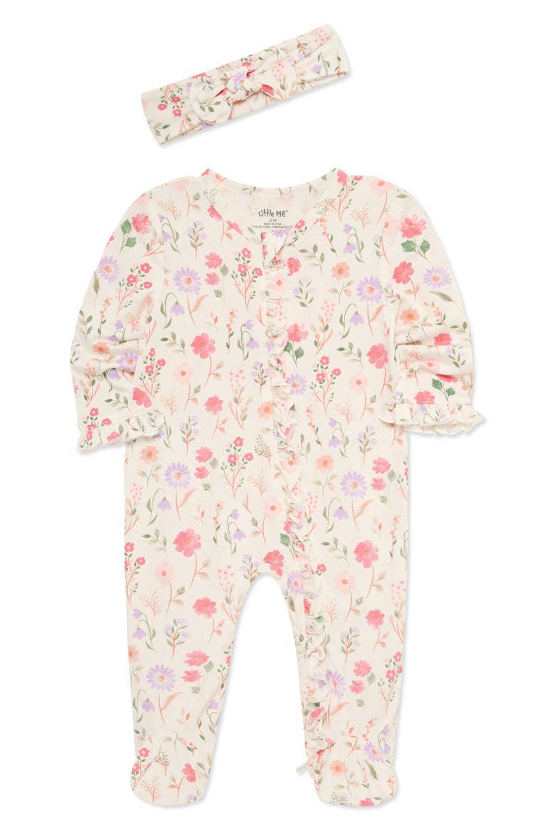 Meadow Floral Stretch Viscose Zip Footie & Headband Set (Nordstrom Exclusive), Main, color, FLORAL