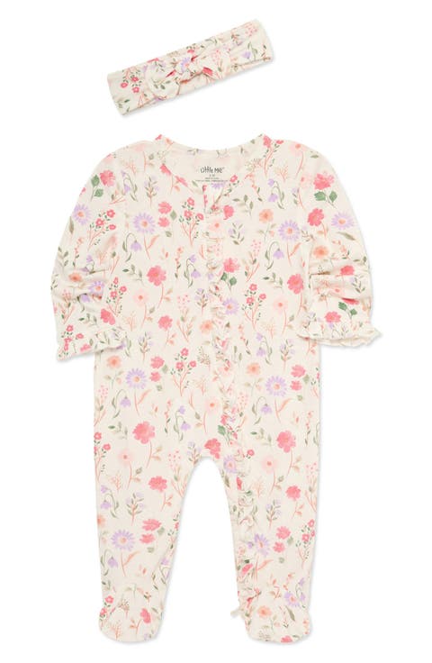 Meadow Floral Stretch Viscose Zip Footie & Headband Set (Nordstrom Exclusive)