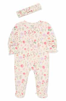 Meadow Floral Stretch Viscose Zip Footie & Headband Set (Nordstrom Exclusive)