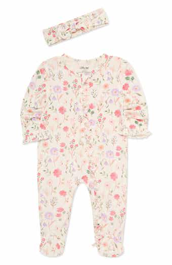 Meadow Floral Stretch Viscose Zip Footie & Headband Set (Nordstrom Exclusive)