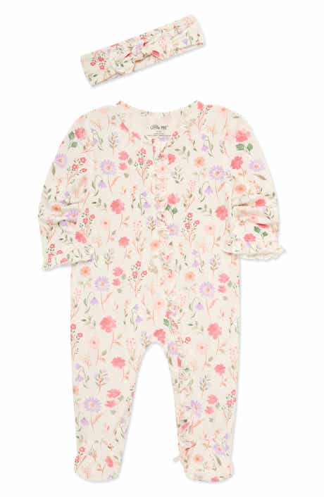 Meadow Floral Stretch Viscose Zip Footie & Headband Set (Nordstrom Exclusive)