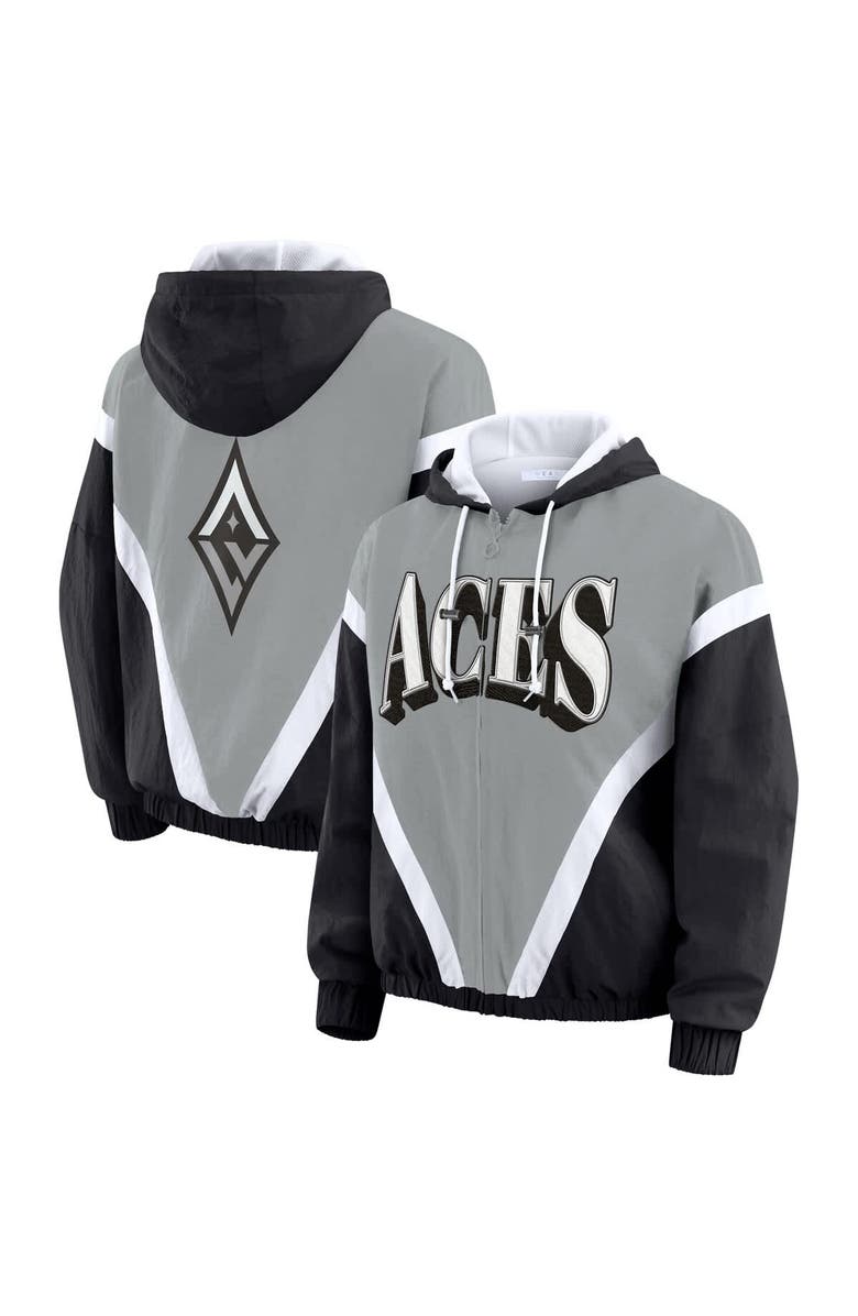 WEAR by Erin Andrews Women
s WEAR by Erin Andrews Black/Gray Las Vegas Aces Colorblock Full-Zip Hoodie Windbreaker Jacket, Main, color, Black