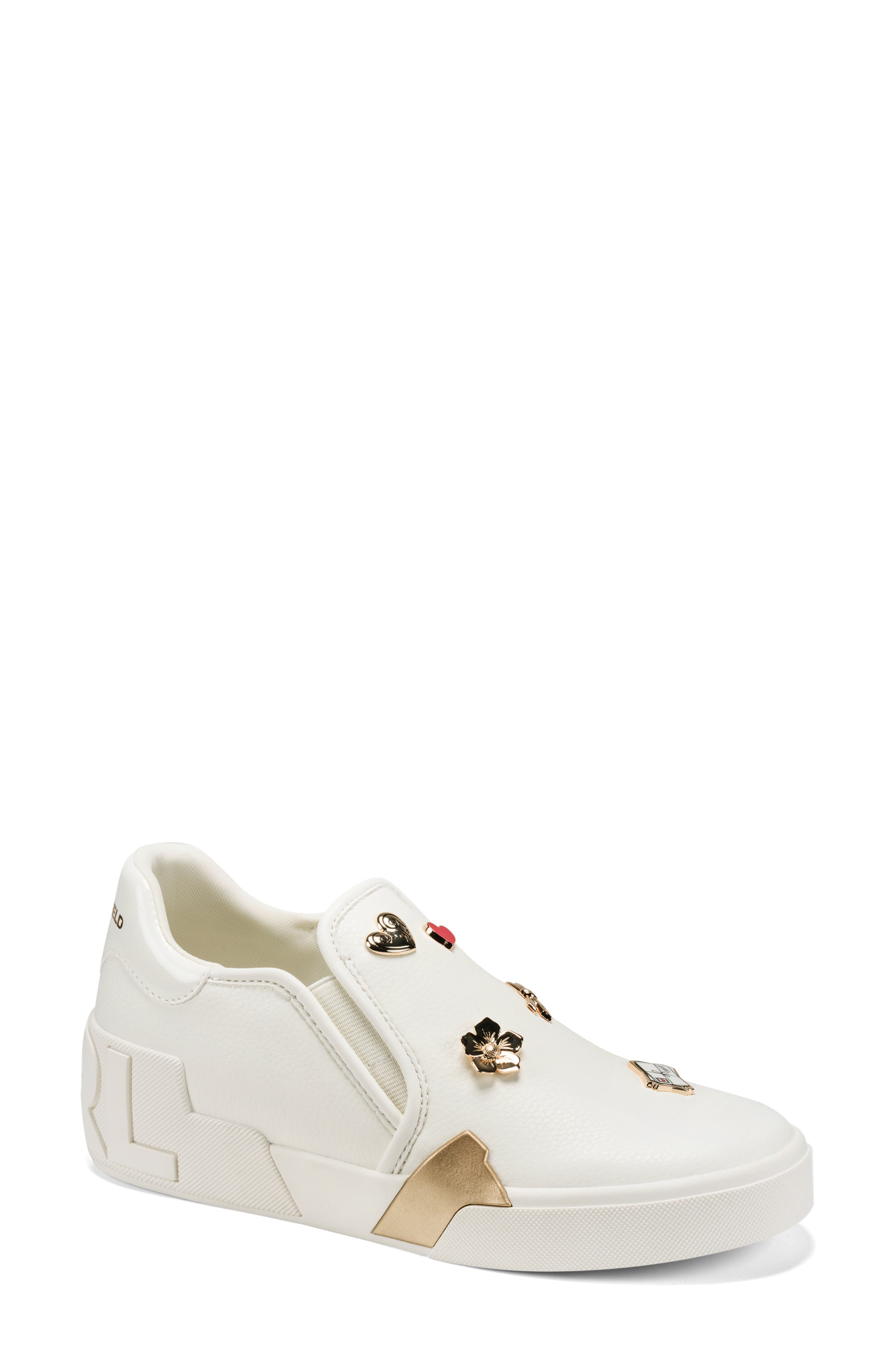 Maude Flirt Charm Embellished Slip-On Sneaker, Main, color, CREAM