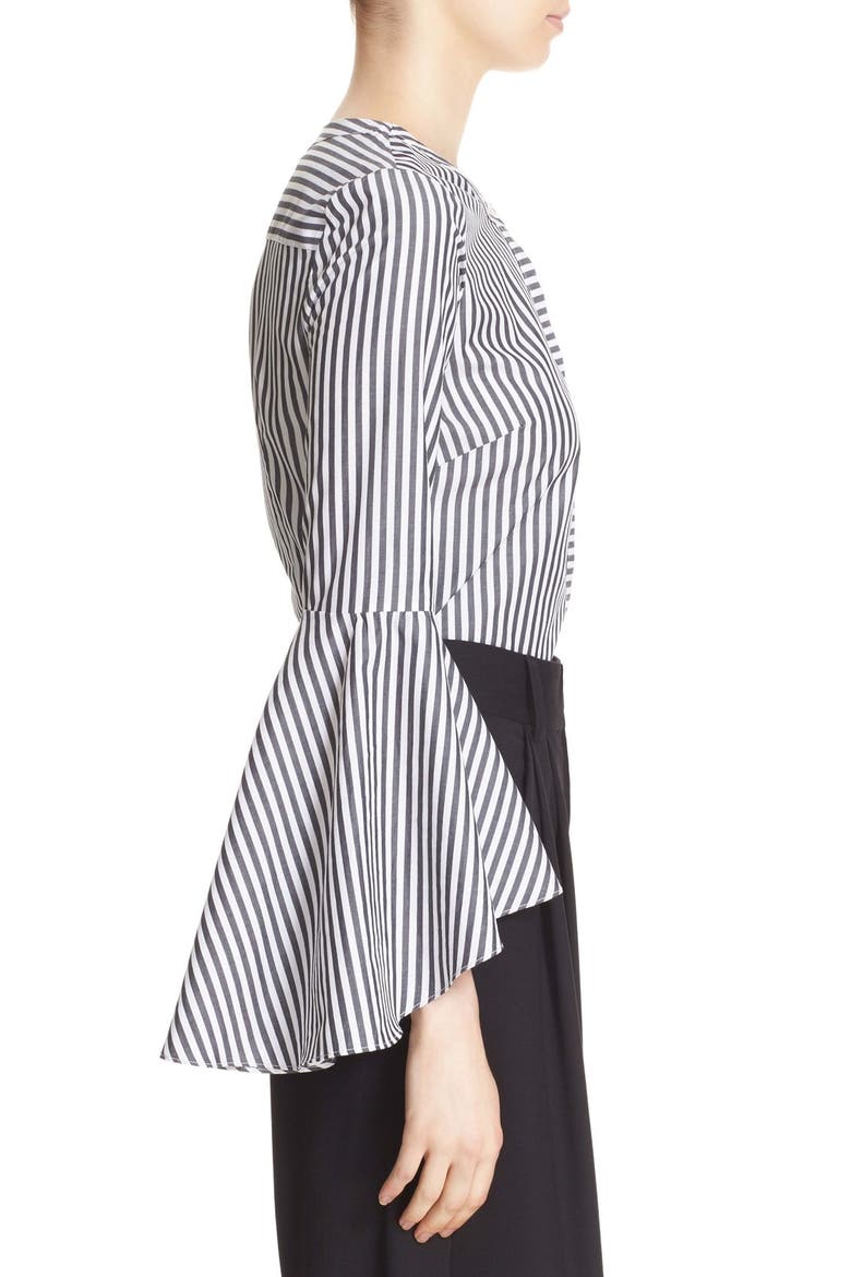 'Ruthie' Stripe Cotton Bell Sleeve Blouse, Alternate, color, BLACK