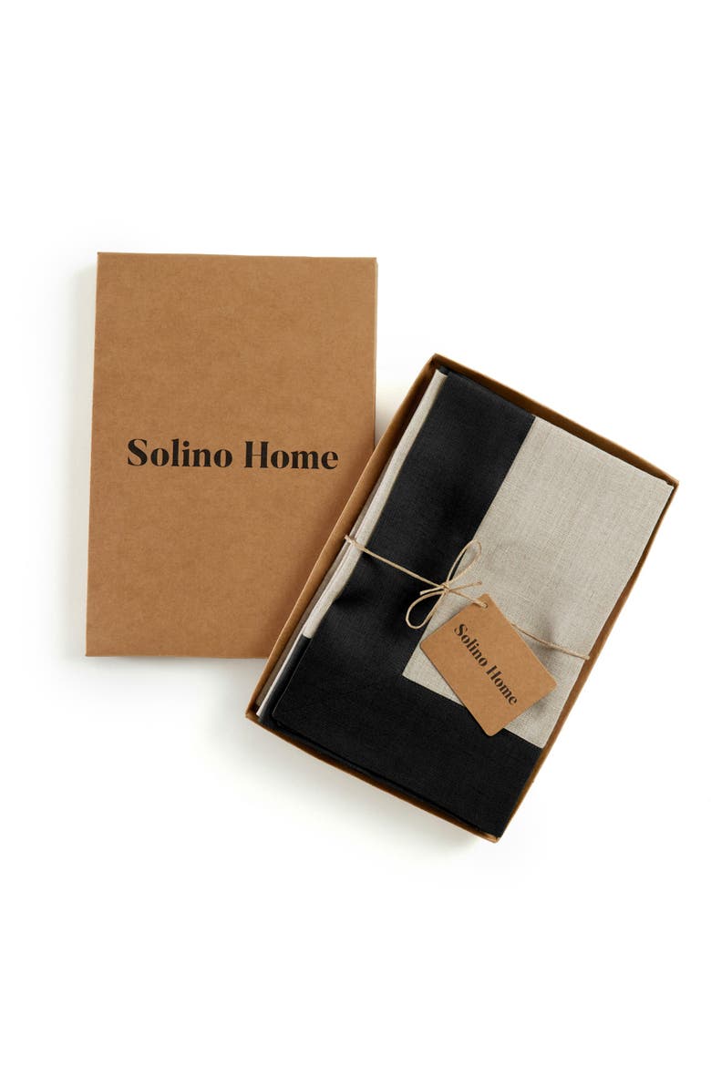 Linen Dinner Napkins Set of 4, 20 x 20" - Contempo, Alternate, color, Black and Natural