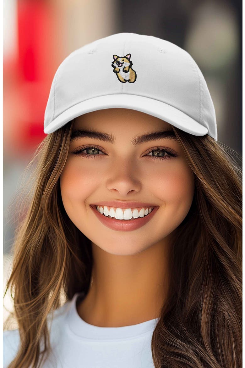 Leaping Corgi Embroidered Cap, Alternate, color, White