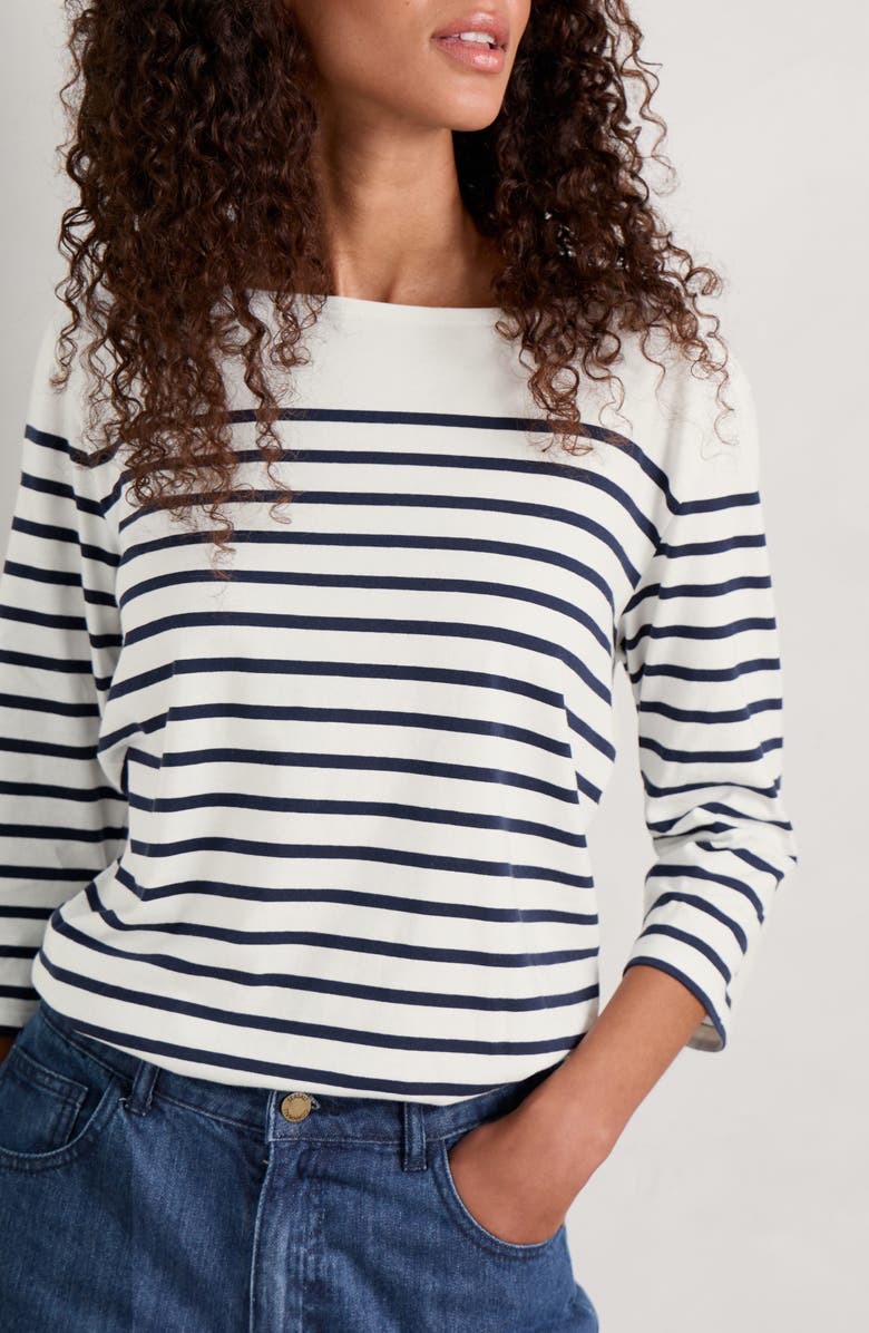 Seasalt Cornwall Sailor Stripe Organic Cotton Top, Main, color, Falmouth Breton Chalk Maritime