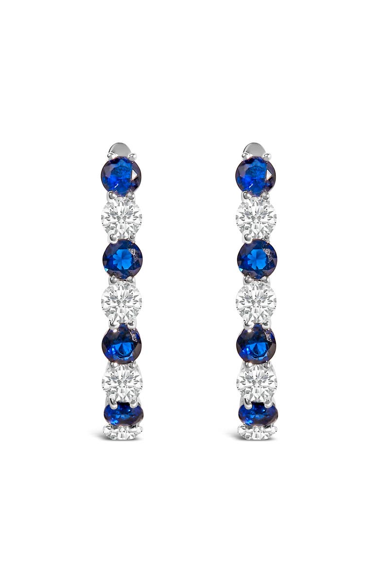 Haus of Brilliance .925 Sterling Silver Created Blue and White Sapphire Hoop Earrings, Main, color, White