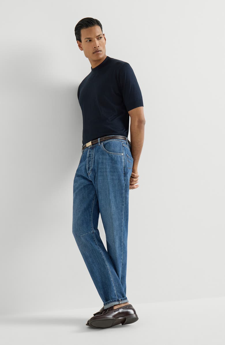 Brunello Cucinelli Lightweight denim five-pocket trousers, Alternate, color, Medium Denim