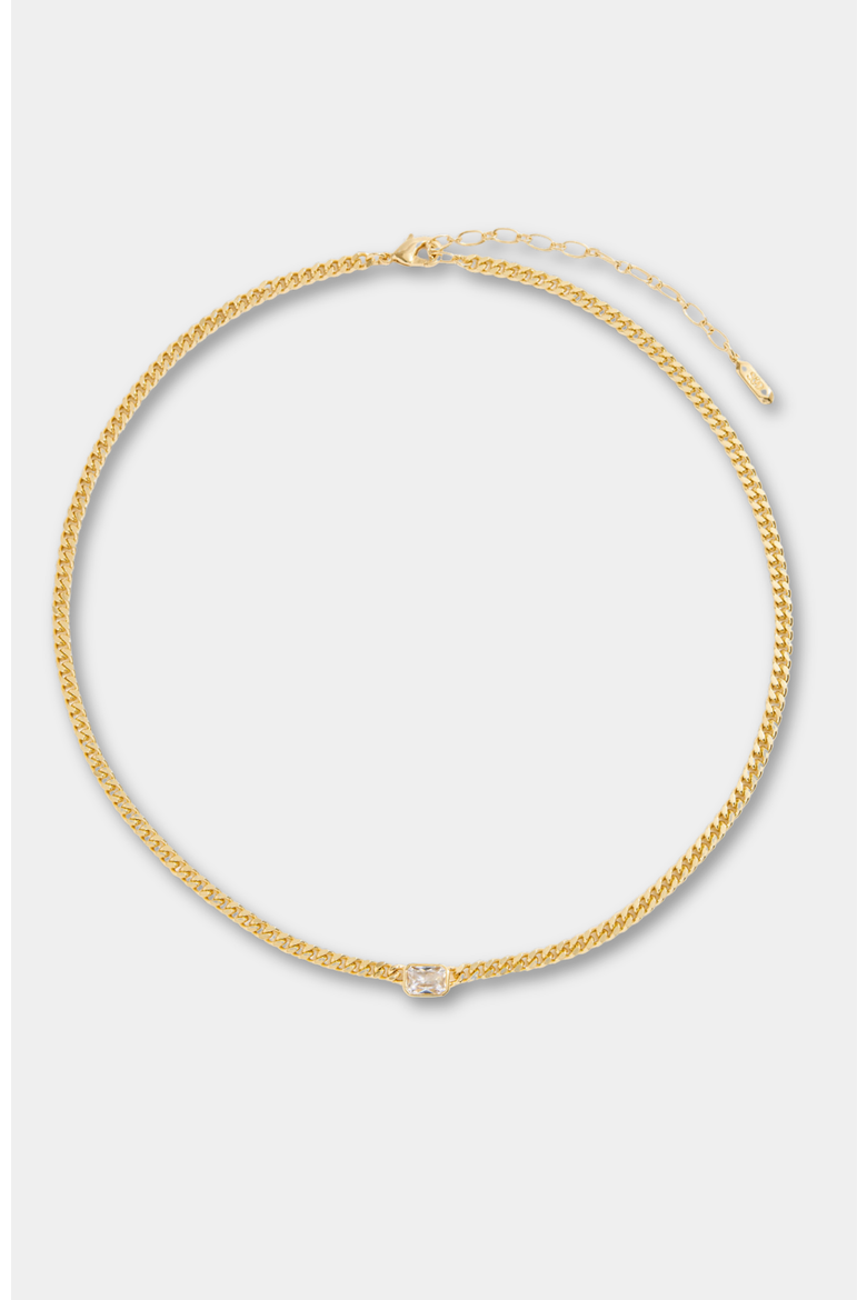 Small Bezel Station  Curb Chain Necklace, Alternate, color, Gold-Small