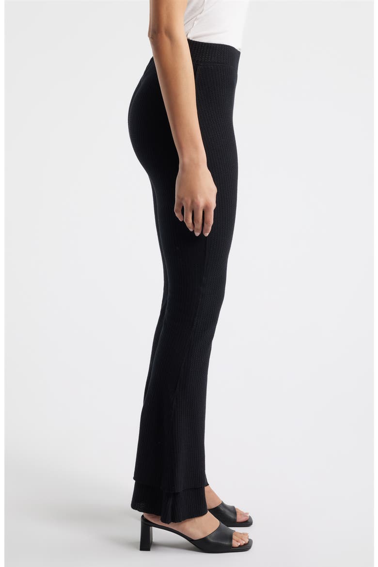 Sugar High Waist Waffle Knit Flare Pants, Alternate, color, BLACK