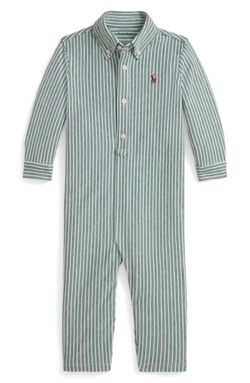 Ralph Lauren Oxford Stripe Cotton Romper In Multi