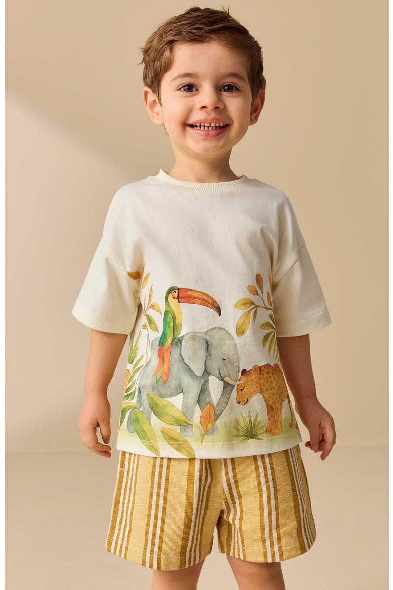 Kids' Wildlife Graphic Cotton T-Shirt & Stripe Shorts Set, Alternate, color, YELLOW