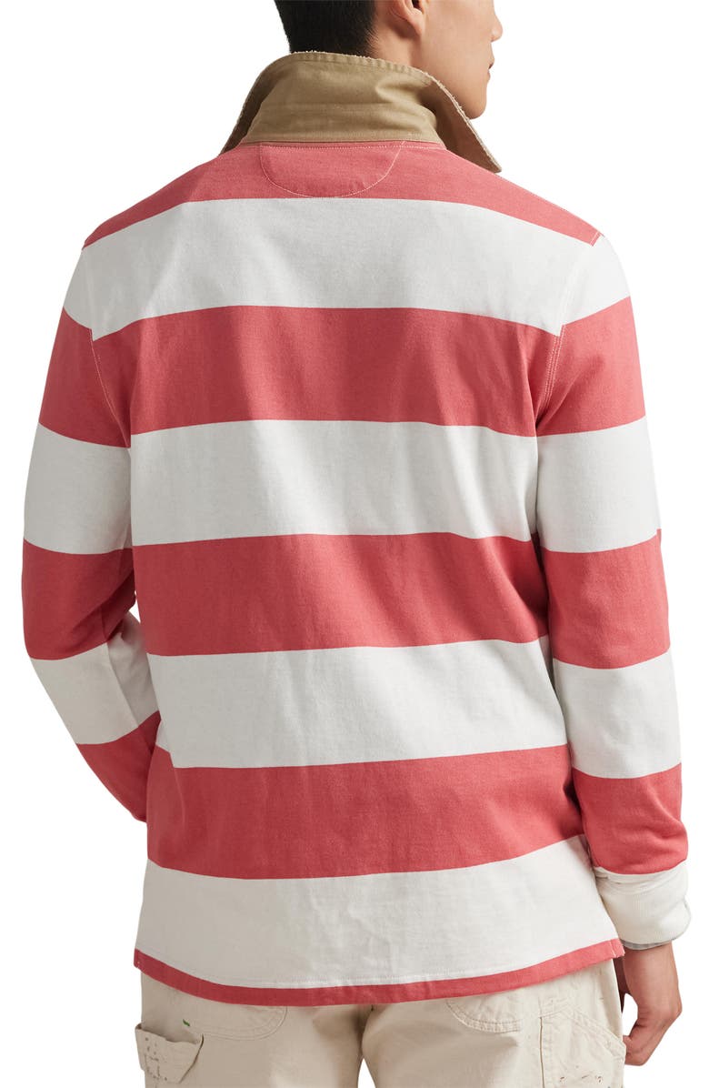 Polo Ralph Lauren Classic Fit Khaki Collar Rugby Shirt, Alternate, color, Red Sky/ Trophy Cream