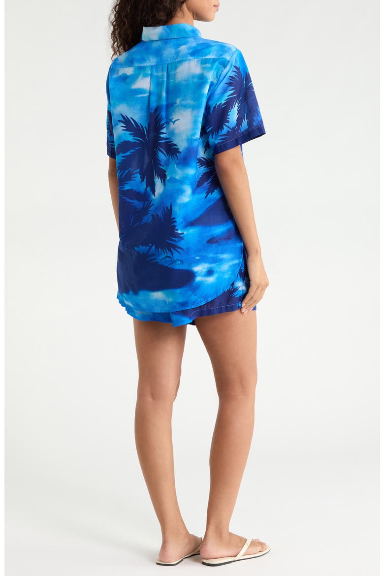 Palm Print Short Sleeve Shirt & Shorts Set, Alternate, color, BLUE MULTI