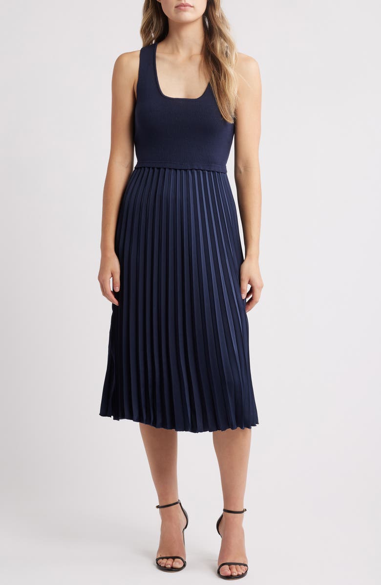 Sam Edelman Mixed Media Pleated Dress, Main, color, 