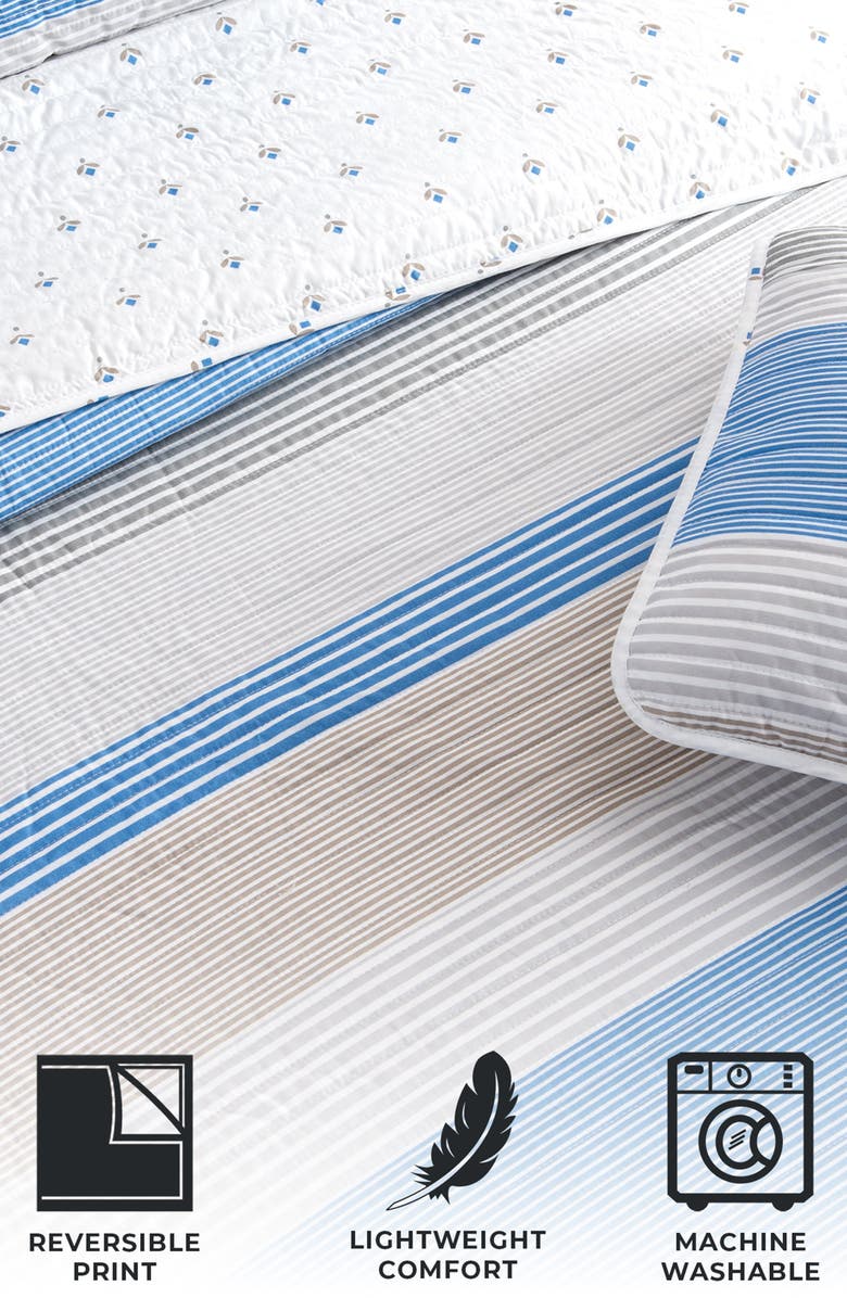 Woven & Weft Stripe Quilt & Sham Set, Alternate, color, Blue / Taupe