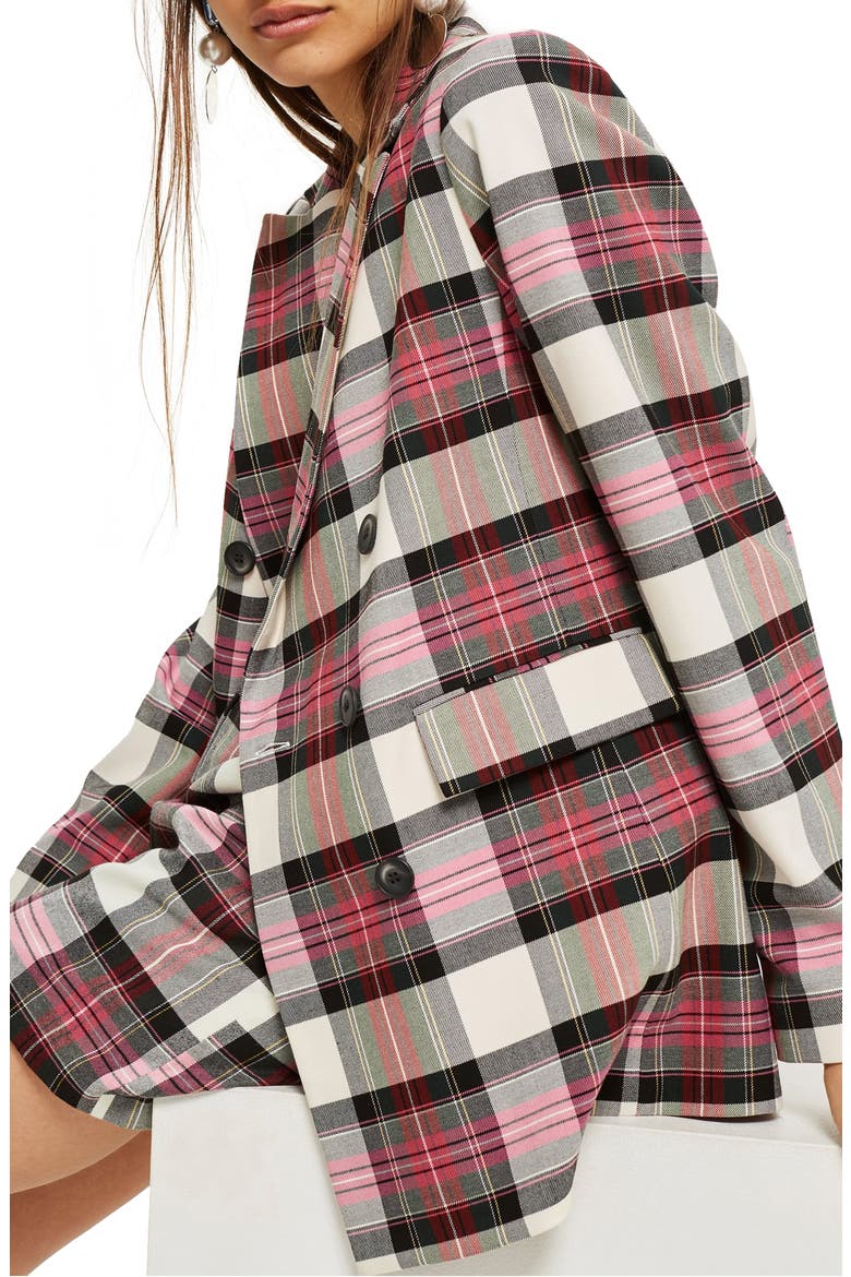 Tartan Double Breasted Jacket, Alternate, color, PINK MULTI