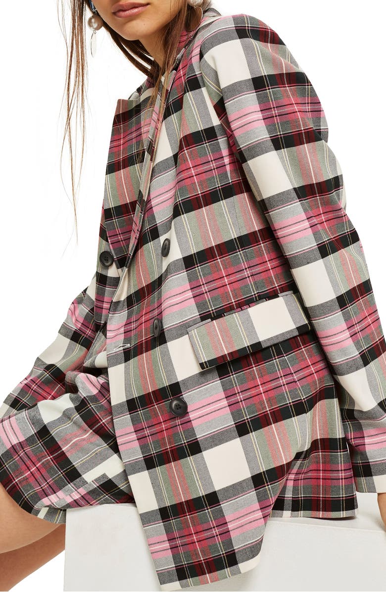 Topshop Tartan Double Breasted Jacket, Alternate, color,