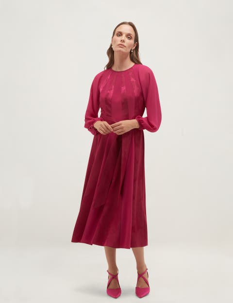 Loren Jacquard Long Sleeve Midi Dress