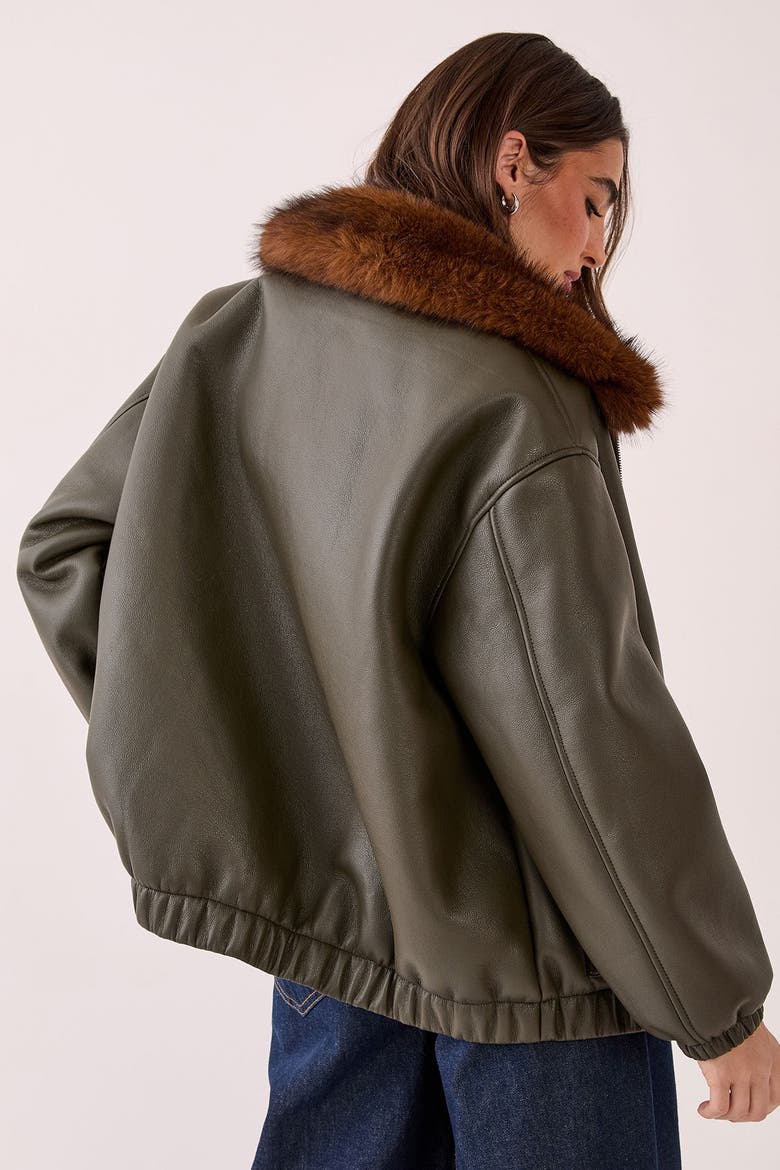 Faux Fur Collar Bomber Jacket, Alternate, color, Khaki